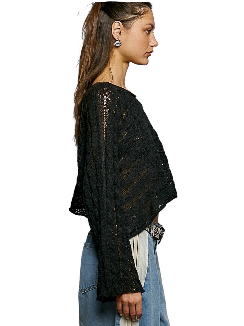 POL Black Round Neck Bell Sleeve Knit Top - Picture 2 of 8